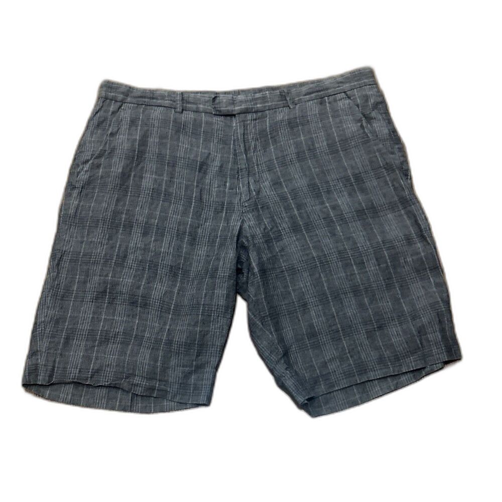 Theory Shorts Mens 36 Linen Button Closure Chino Gray Plaid Pockets